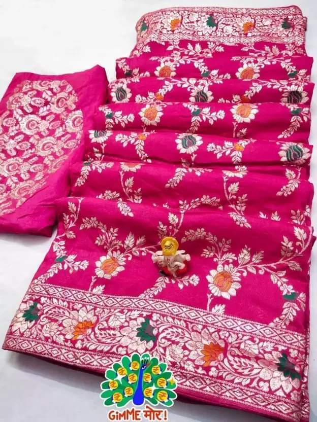 varutex Silk Woven Regular Saree With Unstitched Blouse Piece ( Rani )     			varutex Silk Woven Regular Saree With Unstitched Blouse Piece ( Rani )
