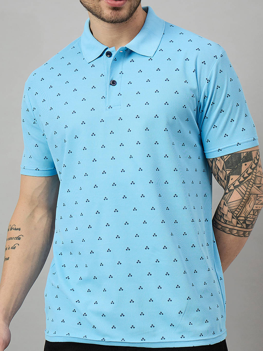     			BRONATION Men Cotton Blend Regular Fit Printed Polo T Shirt ( Sky Blue )