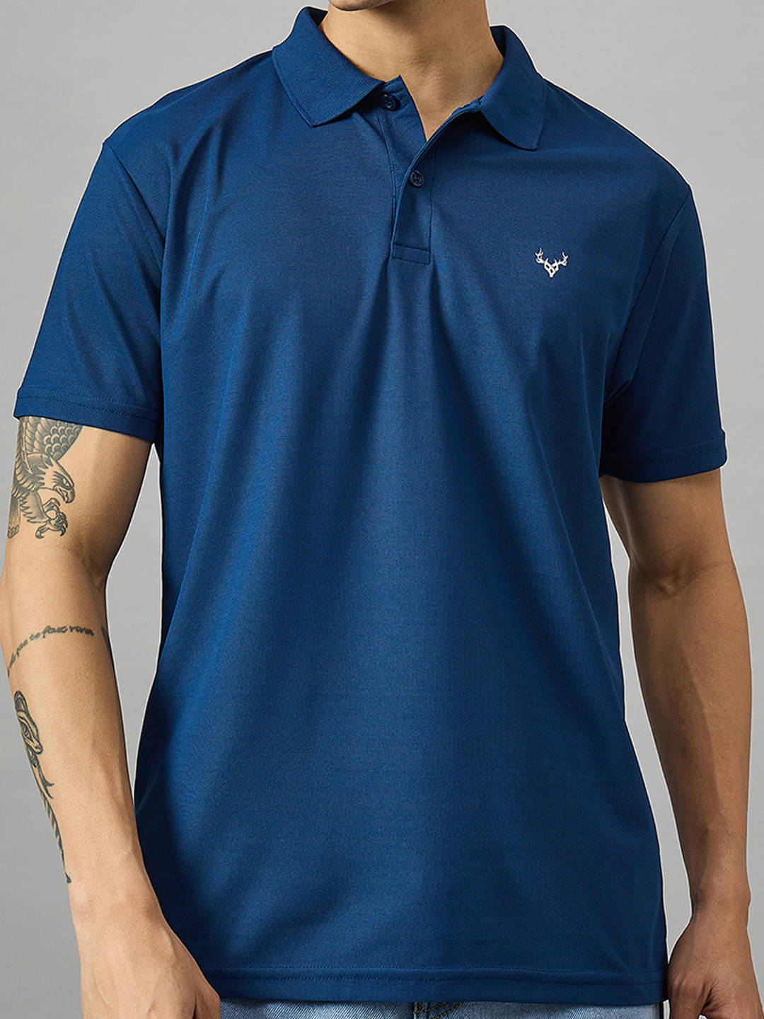     			BRONATION Men Cotton Blend Regular Fit Solid Polo T Shirt ( Navy Blue )
