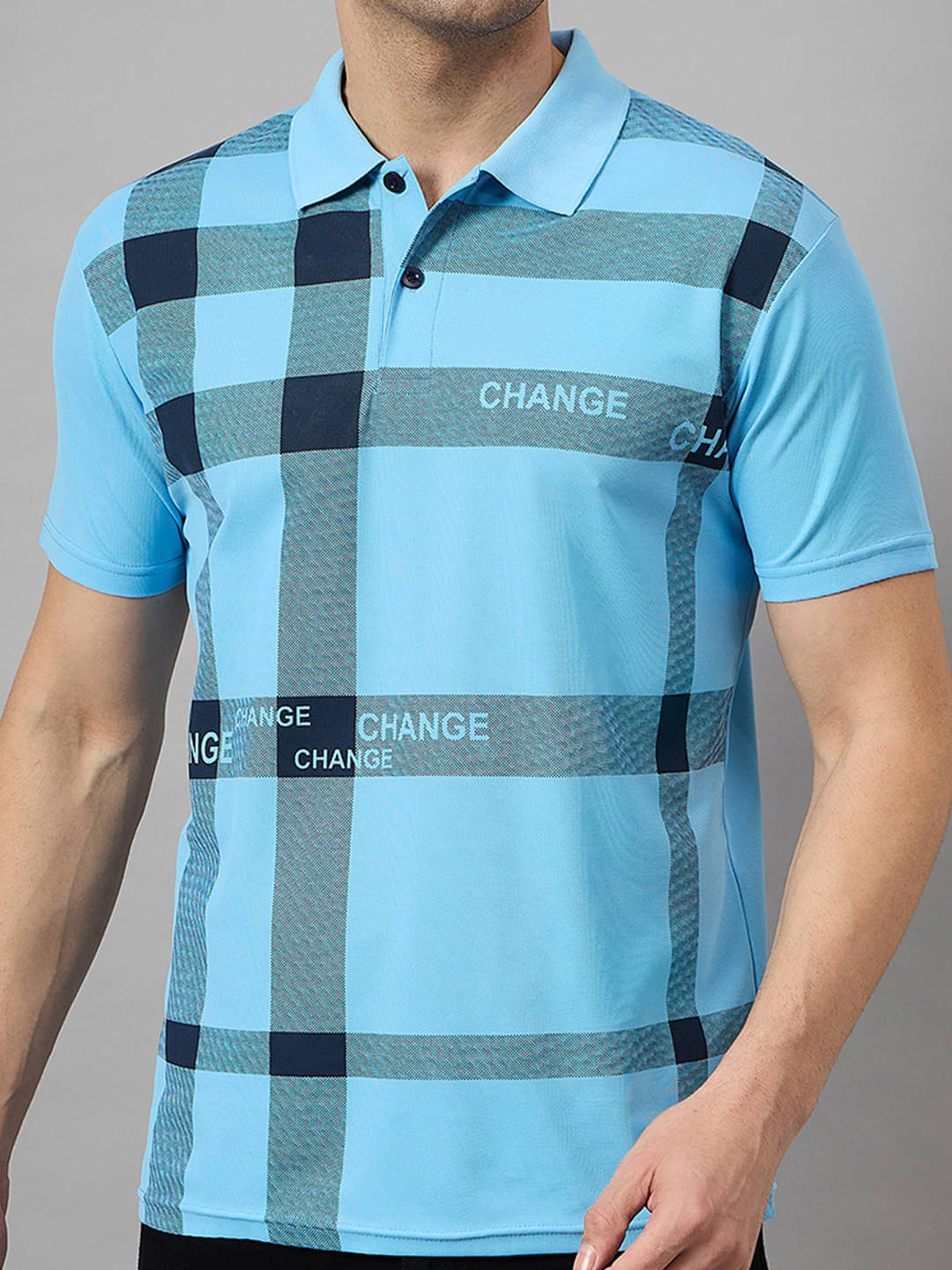     			BRONATION Men Cotton Blend Regular Fit Printed Polo T Shirt ( Sky Blue )