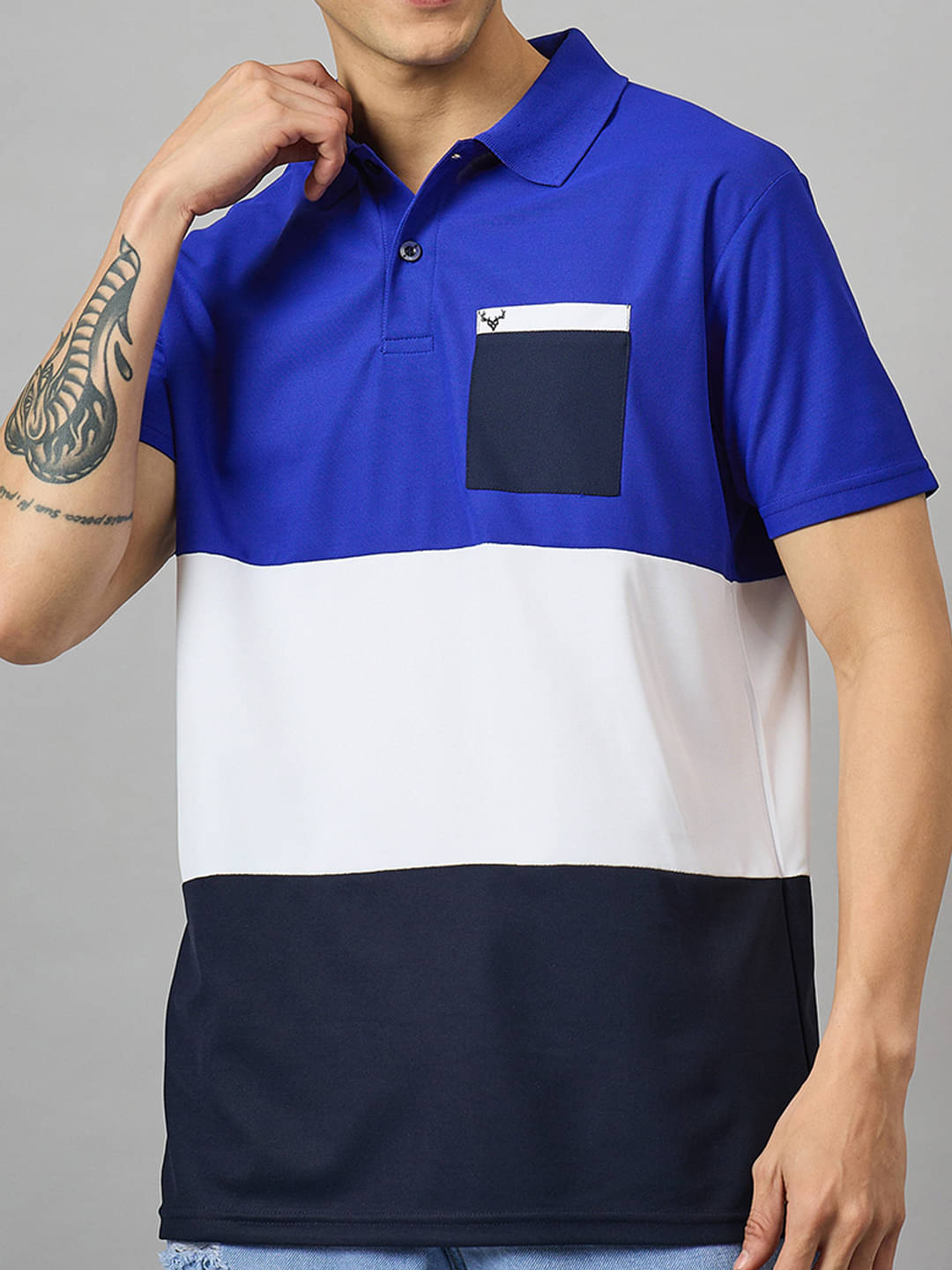 BRONATION Men Cotton Blend Regular Fit Colorblock Polo T Shirt ( Teal Blue )     			BRONATION Men Cotton Blend Regular Fit Colorblock Polo T Shirt ( Teal Blue )