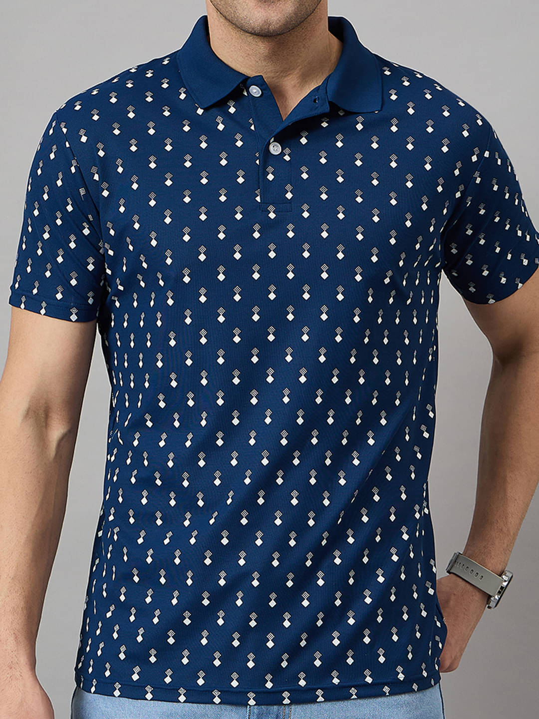 BRONATION Men Cotton Blend Regular Fit Printed Polo T Shirt ( Navy Blue ) BRONATION Men Cotton Blend Regular Fit Printed Polo T Shirt ( Navy Blue )