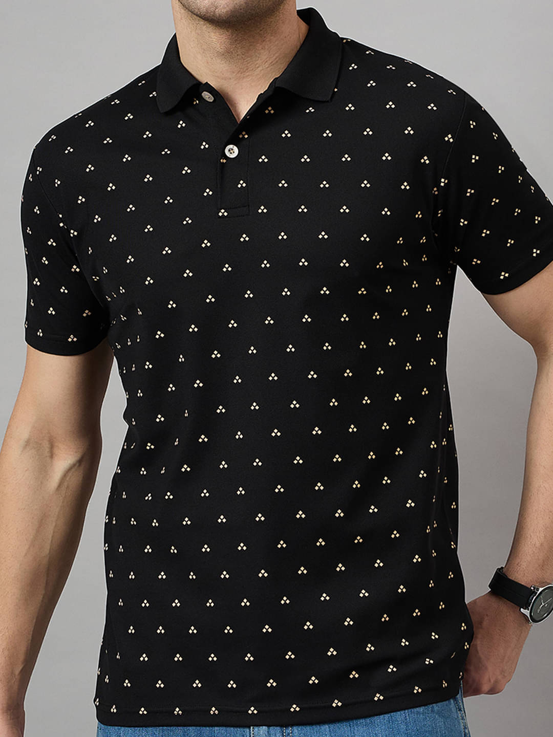 BRONATION Men Cotton Blend Regular Fit Printed Polo T Shirt ( Black )     			BRONATION Men Cotton Blend Regular Fit Printed Polo T Shirt ( Black )