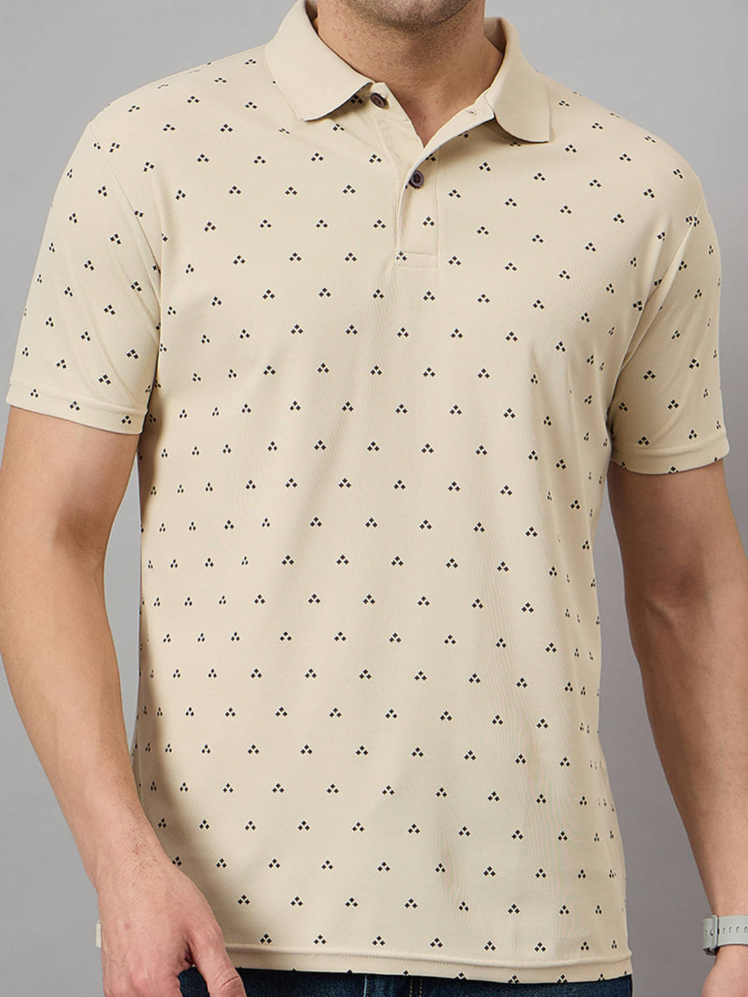     			BRONATION Men Cotton Blend Regular Fit Printed Polo T Shirt ( Beige )