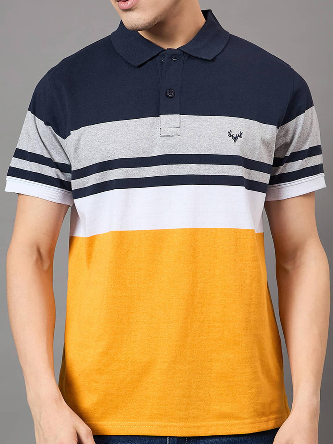     			BRONATION Men Cotton Blend Regular Fit Striped Polo T Shirt ( Mustard )