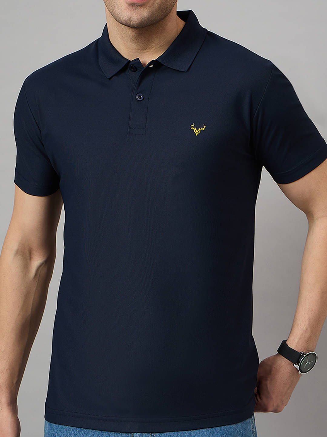 BRONATION Men Cotton Blend Regular Fit Solid Polo T Shirt ( Navy ) BRONATION Men Cotton Blend Regular Fit Solid Polo T Shirt ( Navy )