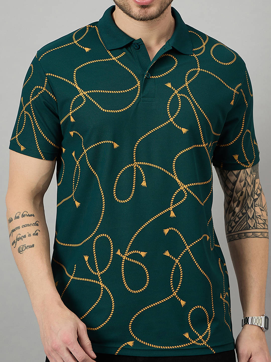 BRONATION Men Cotton Blend Regular Fit Printed Polo T Shirt ( Blue )     			BRONATION Men Cotton Blend Regular Fit Printed Polo T Shirt ( Blue )