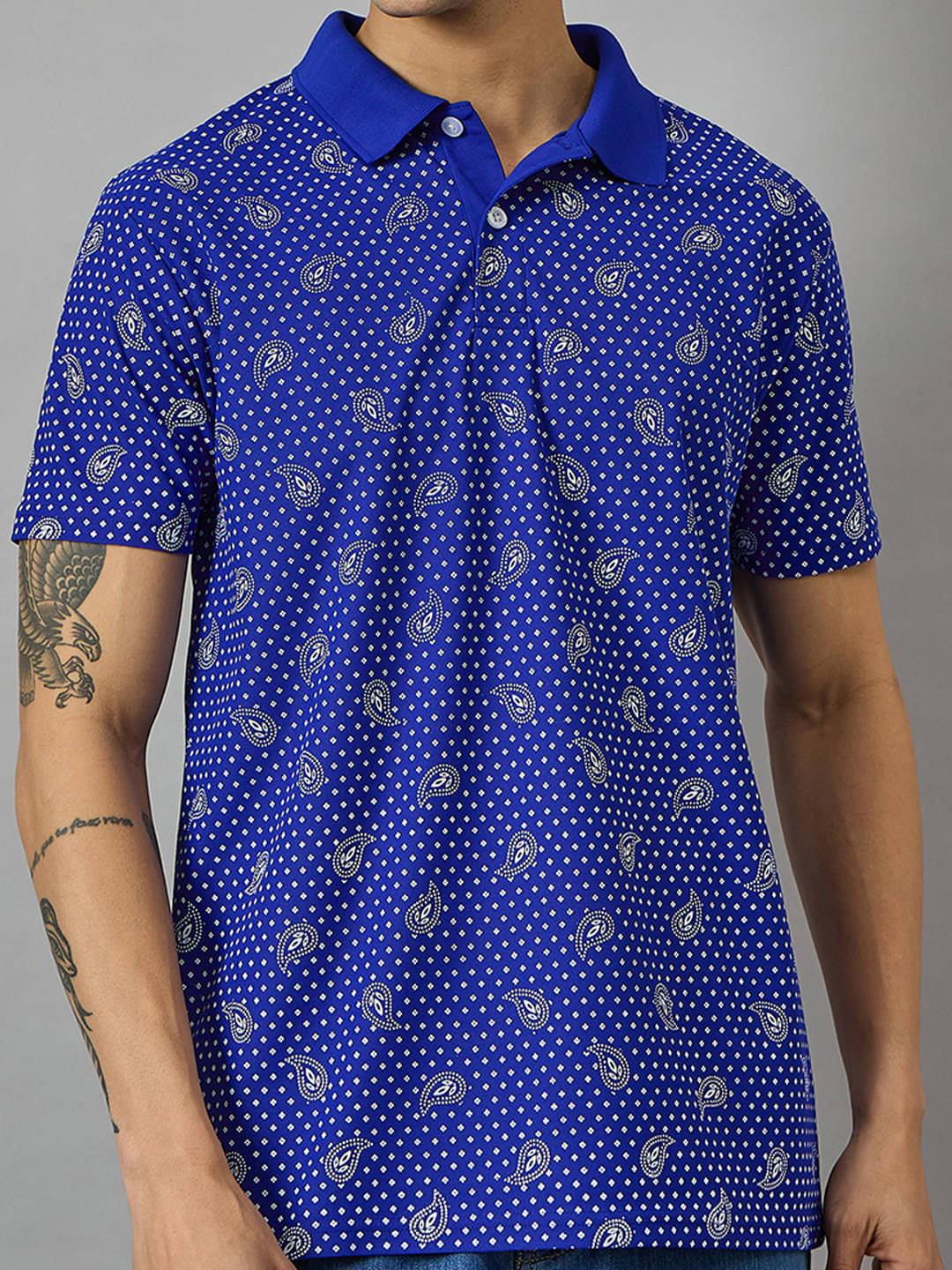     			BRONATION Men Cotton Blend Regular Fit Printed Polo T Shirt ( Teal Blue )