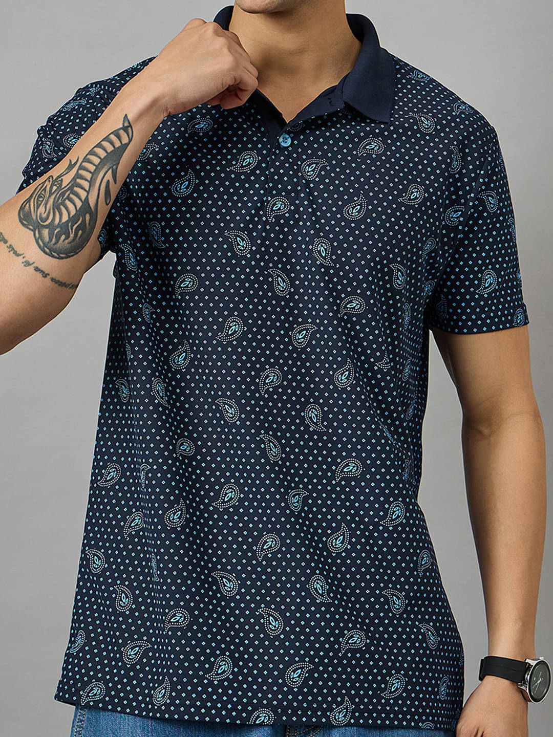 BRONATION Men Cotton Blend Regular Fit Printed Polo T Shirt ( Navy ) BRONATION Men Cotton Blend Regular Fit Printed Polo T Shirt ( Navy )