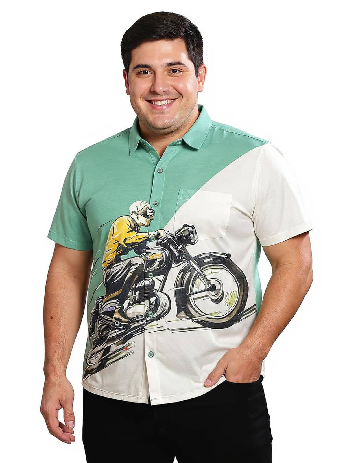     			BULLMER Cotton Blend Regular Fit Printed Half Sleeves Men's Casual Shirt - Green ( Pack of 1 )