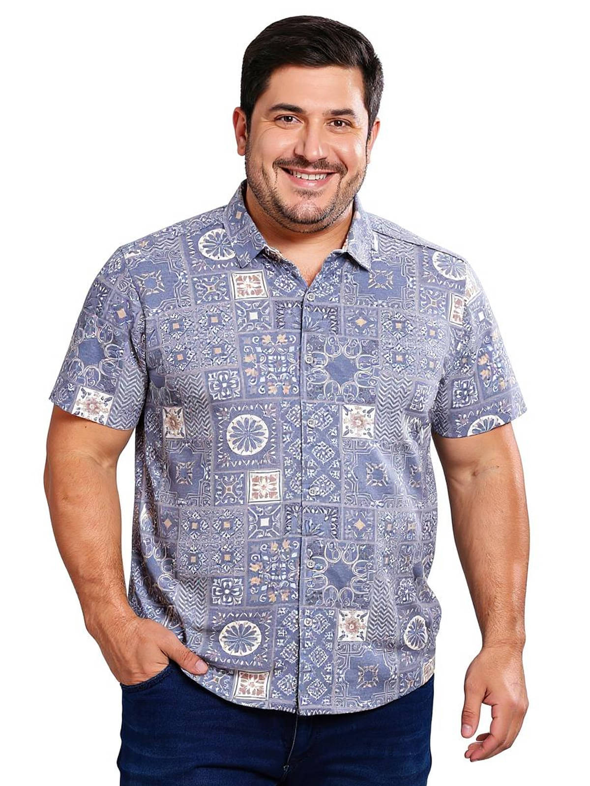     			BULLMER Cotton Blend Regular Fit Printed Half Sleeves Men's Casual Shirt - Blue ( Pack of 1 )