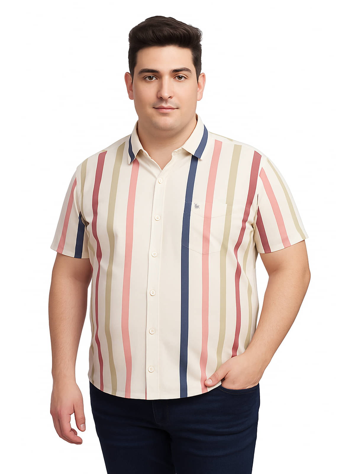     			BULLMER Cotton Blend Regular Fit Printed Half Sleeves Men's Casual Shirt - Beige ( Pack of 1 )