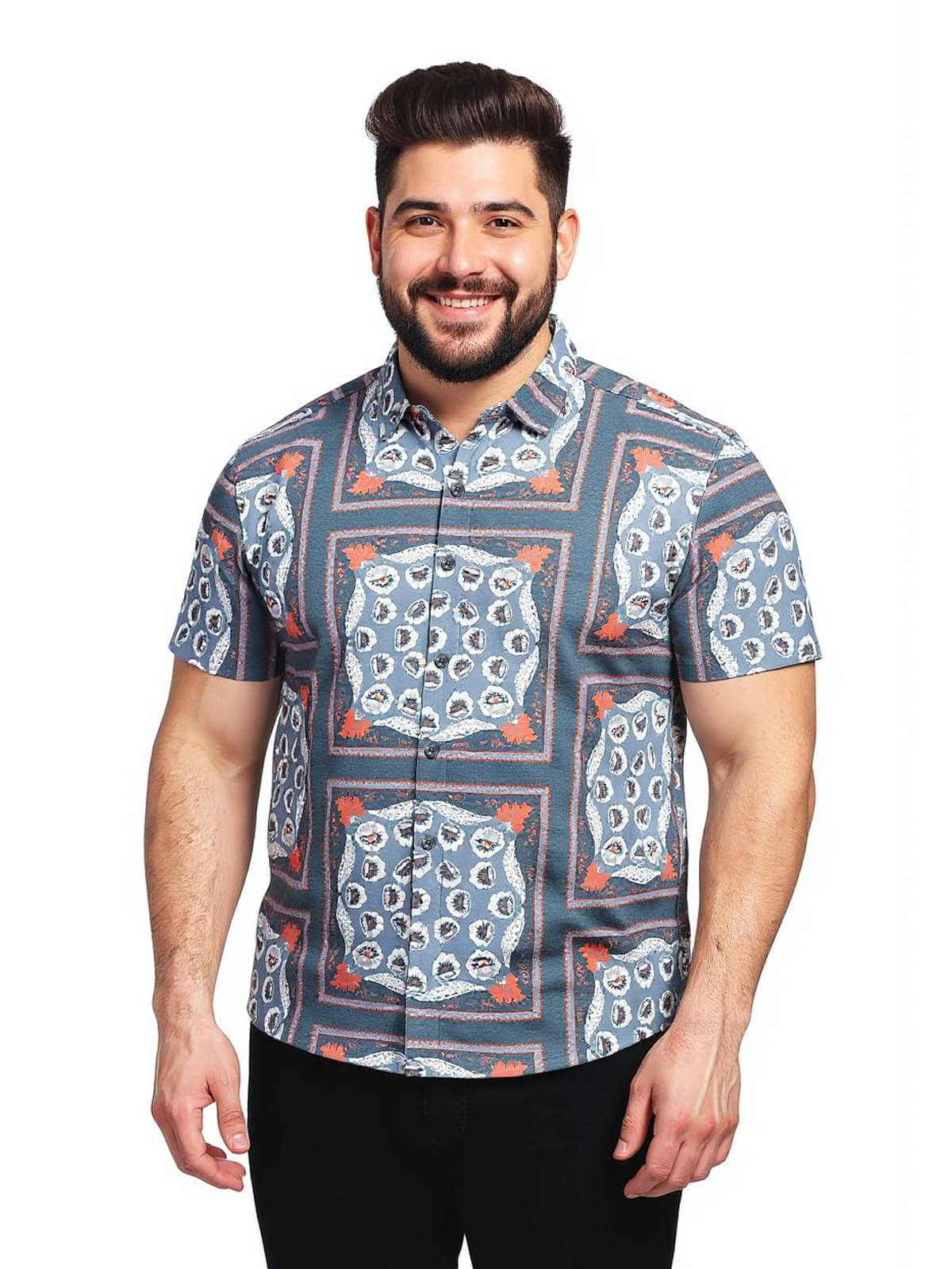    			BULLMER Cotton Blend Regular Fit Printed Half Sleeves Men's Casual Shirt - Grey ( Pack of 1 )