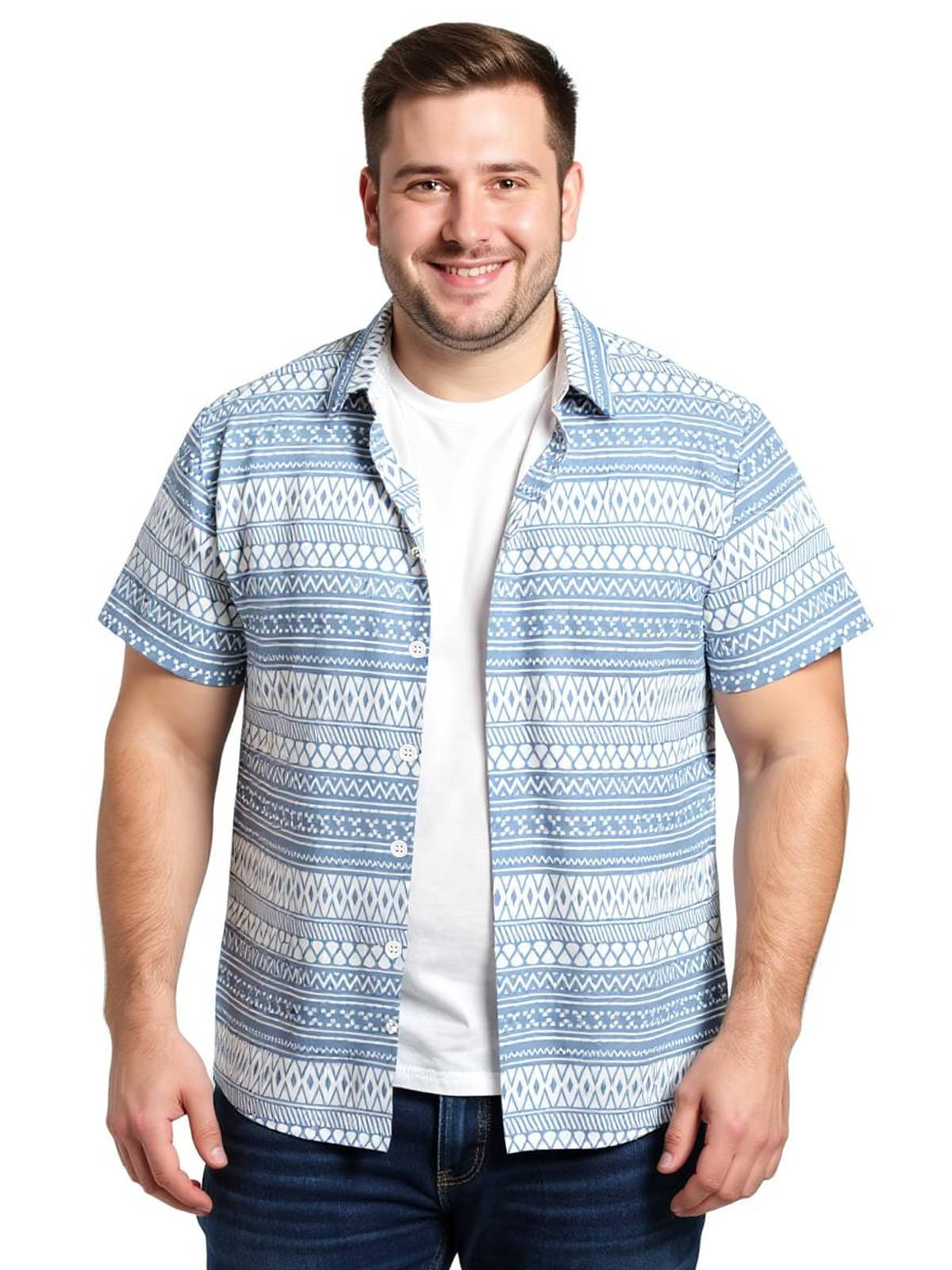 BULLMER Cotton Blend Regular Fit Printed Half Sleeves Men's Casual Shirt - Blue ( Pack of 1 ) BULLMER Cotton Blend Regular Fit Printed Half Sleeves Men's Casual Shirt - Blue ( Pack of 1 )