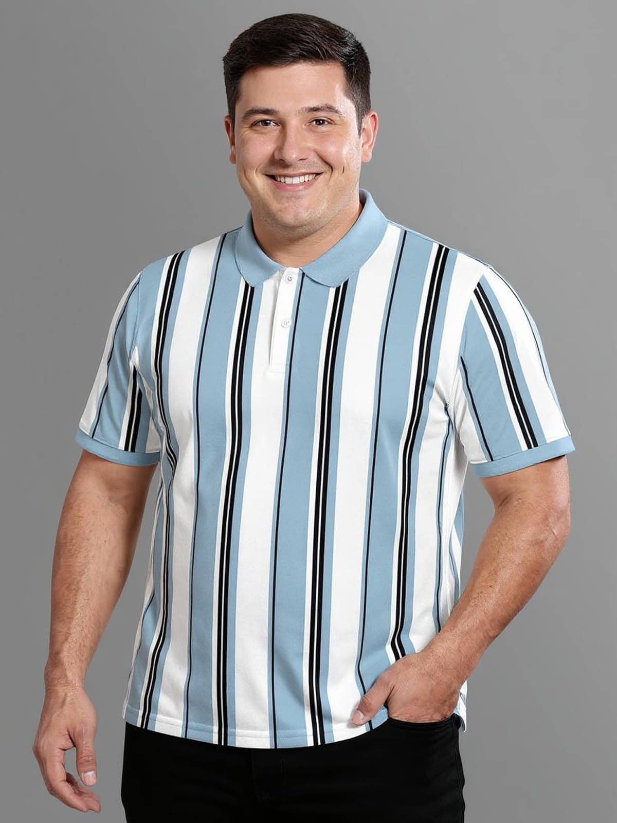     			BULLMER Men Cotton Blend Regular Fit Striped Polo T Shirt ( Blue )