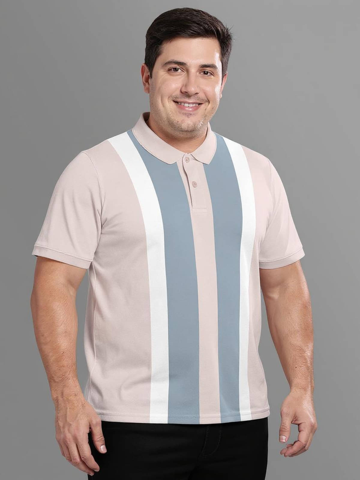     			BULLMER Men Cotton Blend Regular Fit Striped Polo T Shirt ( Blue )