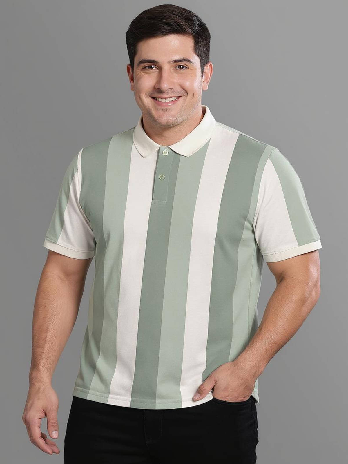     			BULLMER Men Cotton Blend Regular Fit Striped Polo T Shirt ( Light Green )