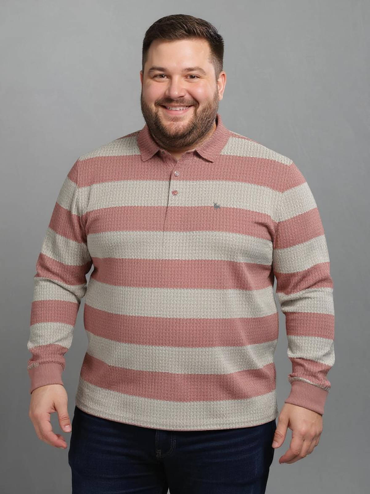     			BULLMER Men Cotton Blend Regular Fit Striped Polo T Shirt ( Pink )