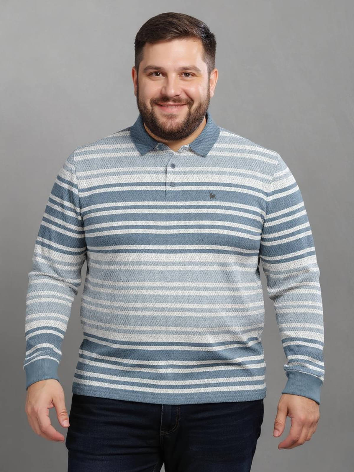 BULLMER Men Cotton Blend Regular Fit Striped Polo T Shirt ( Blue )     			BULLMER Men Cotton Blend Regular Fit Striped Polo T Shirt ( Blue )