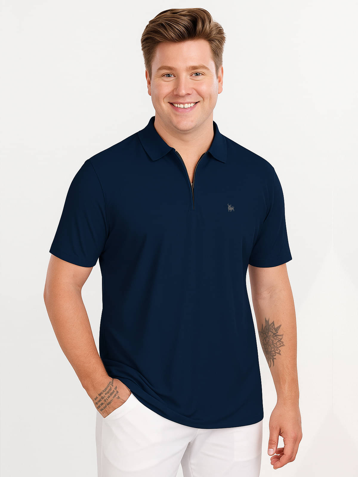 BULLMER Men Cotton Blend Regular Fit Solid Polo T Shirt ( Navy ) BULLMER Men Cotton Blend Regular Fit Solid Polo T Shirt ( Navy )