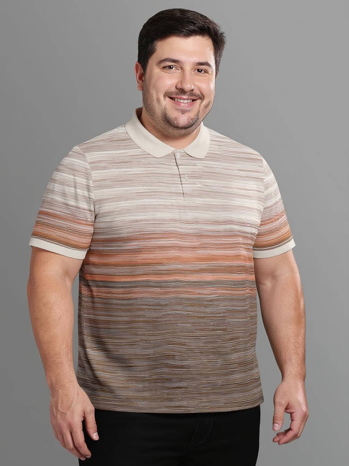     			BULLMER Men Cotton Blend Regular Fit Striped Polo T Shirt ( Brown )