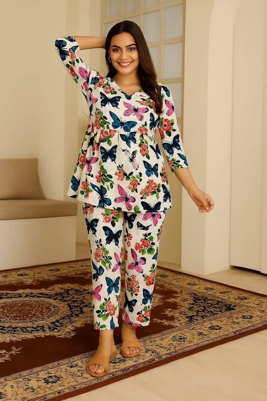     			Generic Women Printed Tunic With Trousers Co-Ord Set ( Blue )