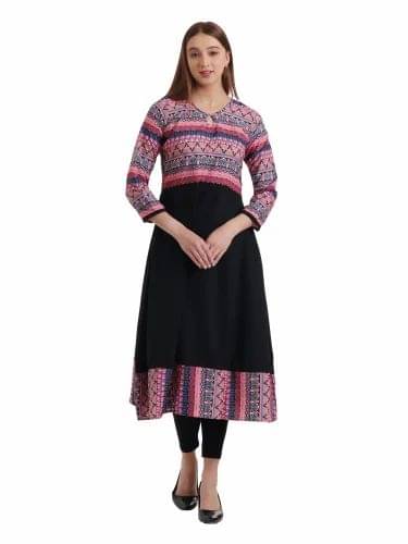     			GENERIC MR. AADIL RAZA COLLECTION Women Crepe Printed A-line Kurti ( Black )