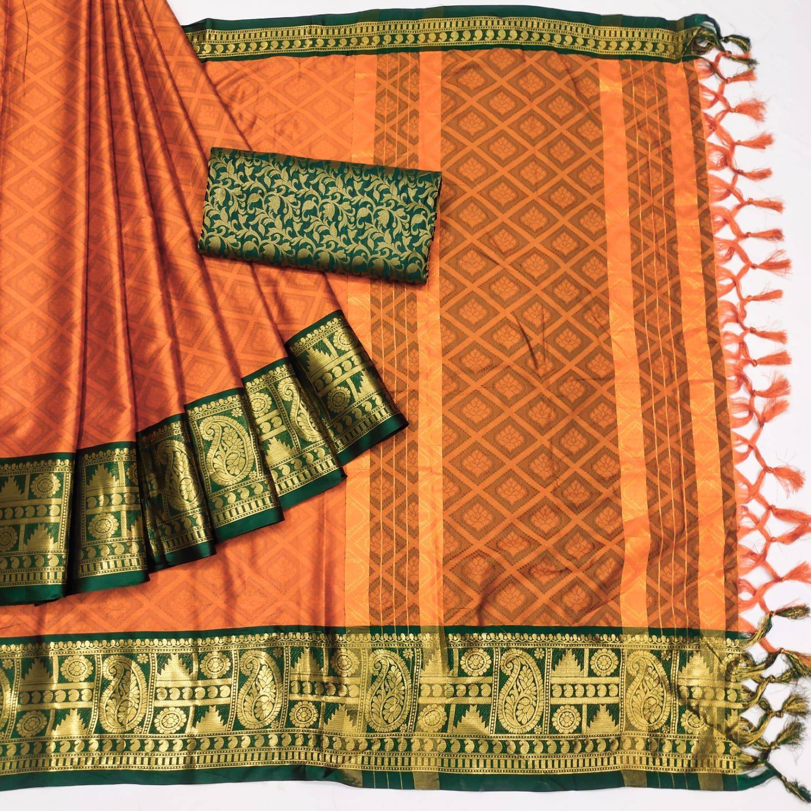     			INDIAN SILKS Organza Printed Regular Saree With Unstitched Blouse Piece ( Orange )