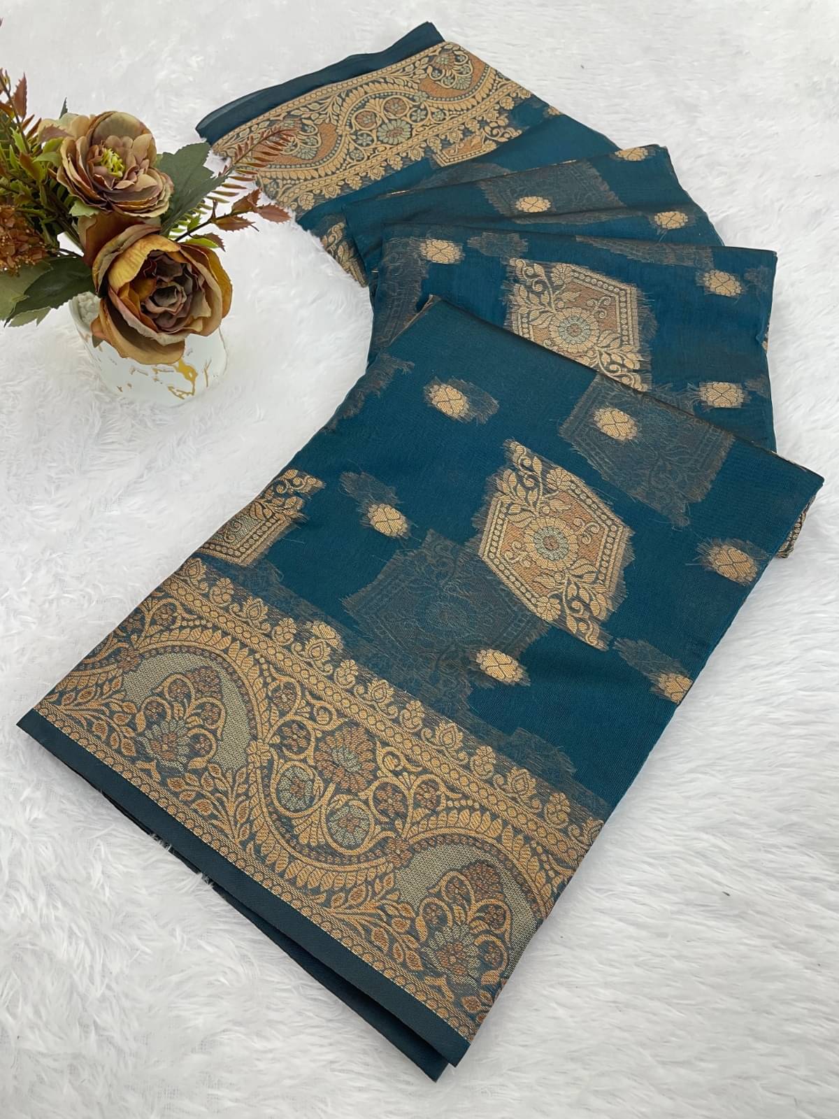 INDIAN SILKS Organza Printed Regular Saree With Unstitched Blouse Piece ( Navy Blue ) INDIAN SILKS Organza Printed Regular Saree With Unstitched Blouse Piece ( Navy Blue )