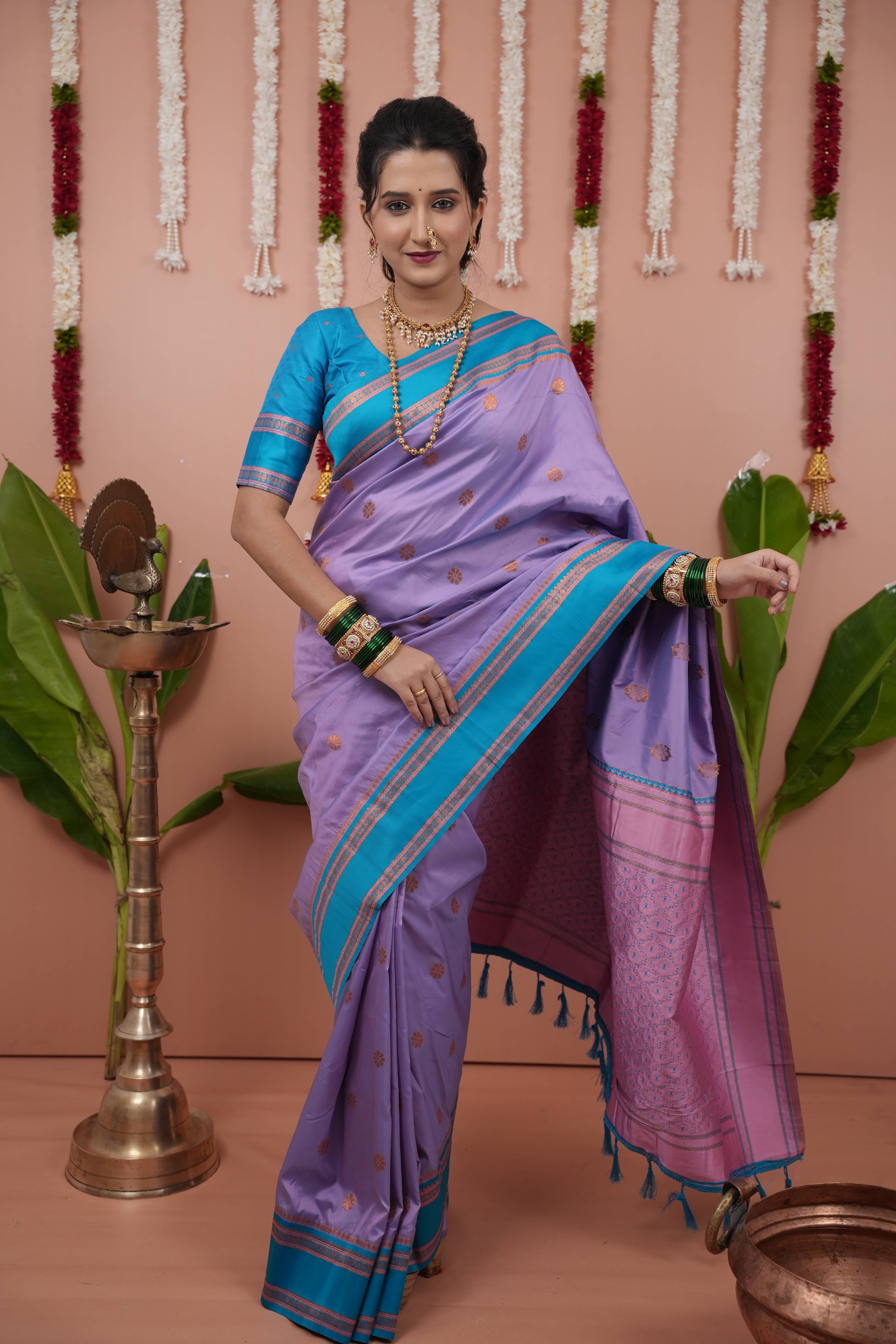     			INDIAN SILKS Viscose Printed Banarasi saree With Unstitched Blouse Piece ( Purple )
