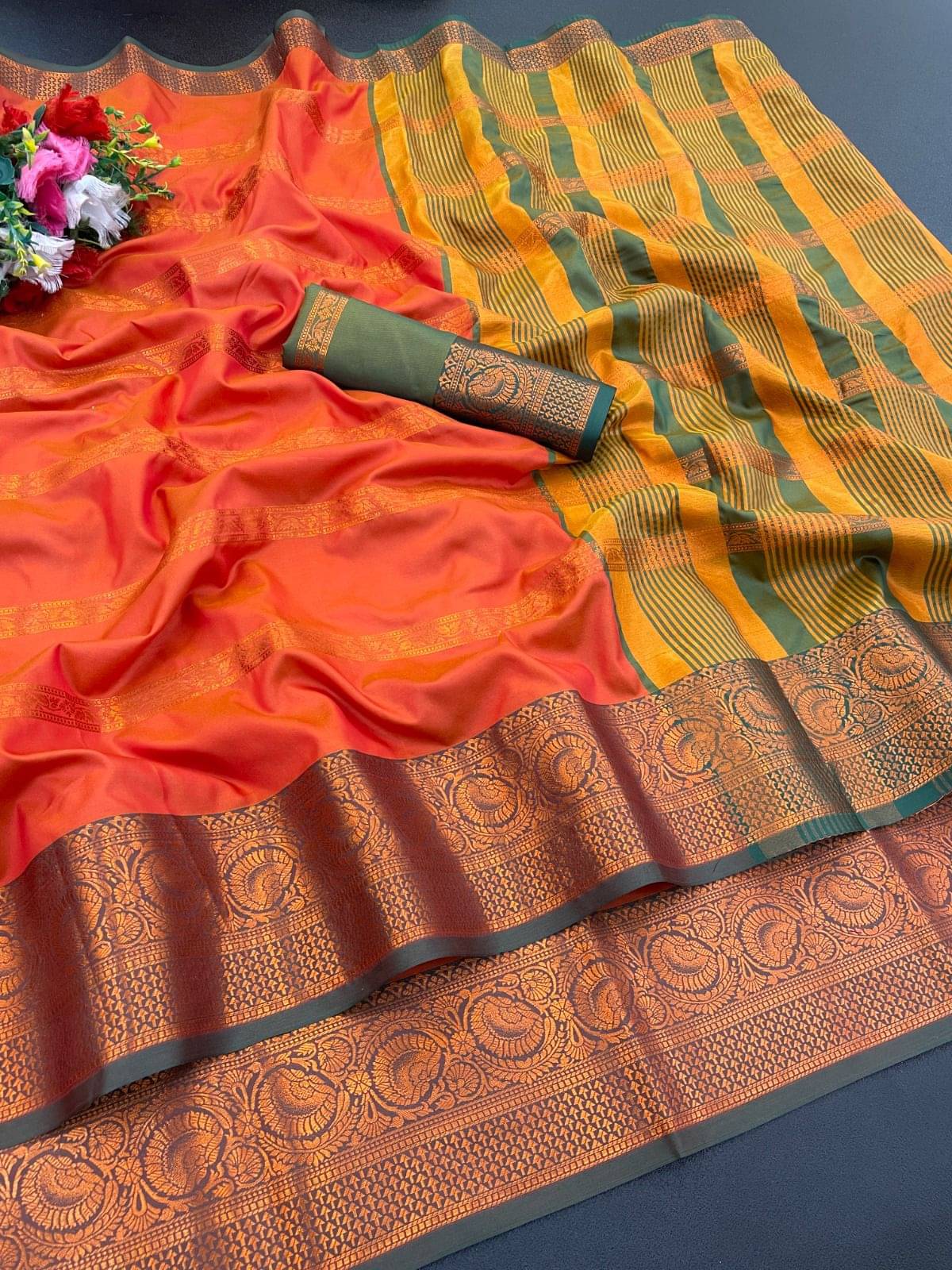     			INDIAN SILKS Viscose Printed Banarasi saree With Unstitched Blouse Piece ( Orange )