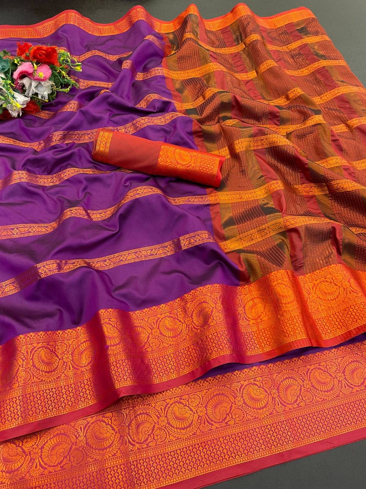     			INDIAN SILKS Viscose Printed Banarasi saree With Unstitched Blouse Piece ( Purple )