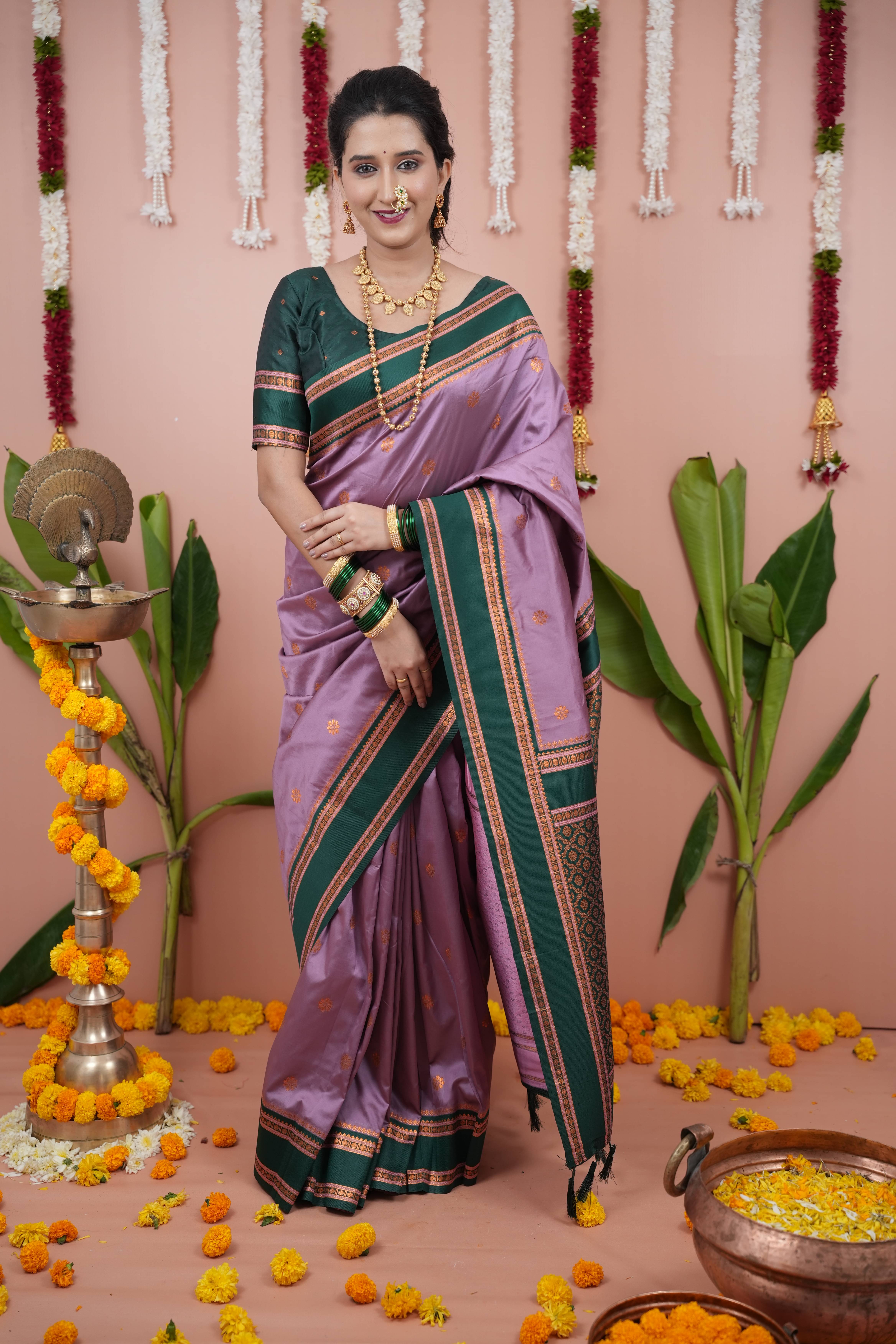     			INDIAN SILKS Viscose Printed Banarasi saree With Unstitched Blouse Piece ( Purple )