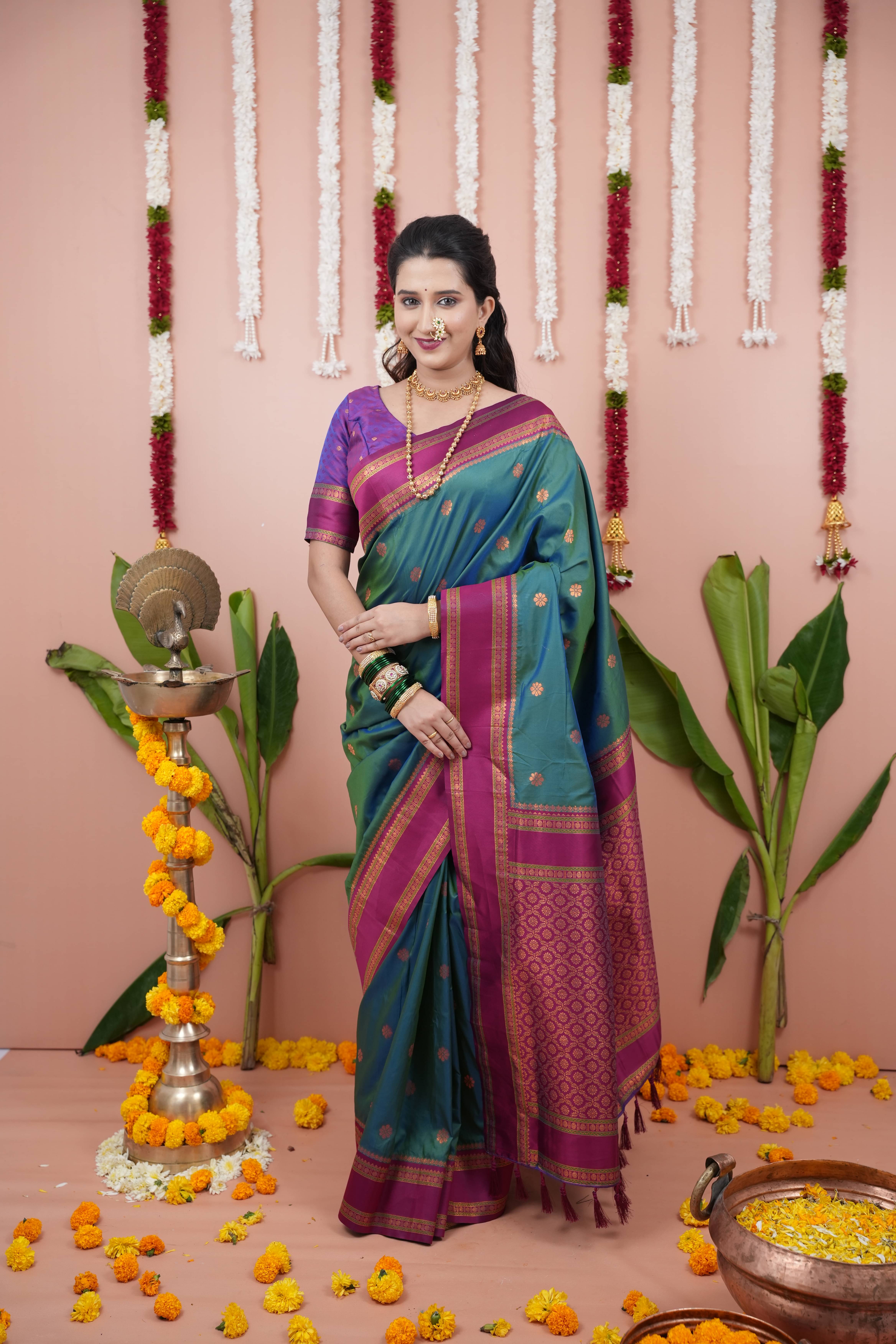     			INDIAN SILKS Viscose Printed Banarasi saree With Unstitched Blouse Piece ( Teal )
