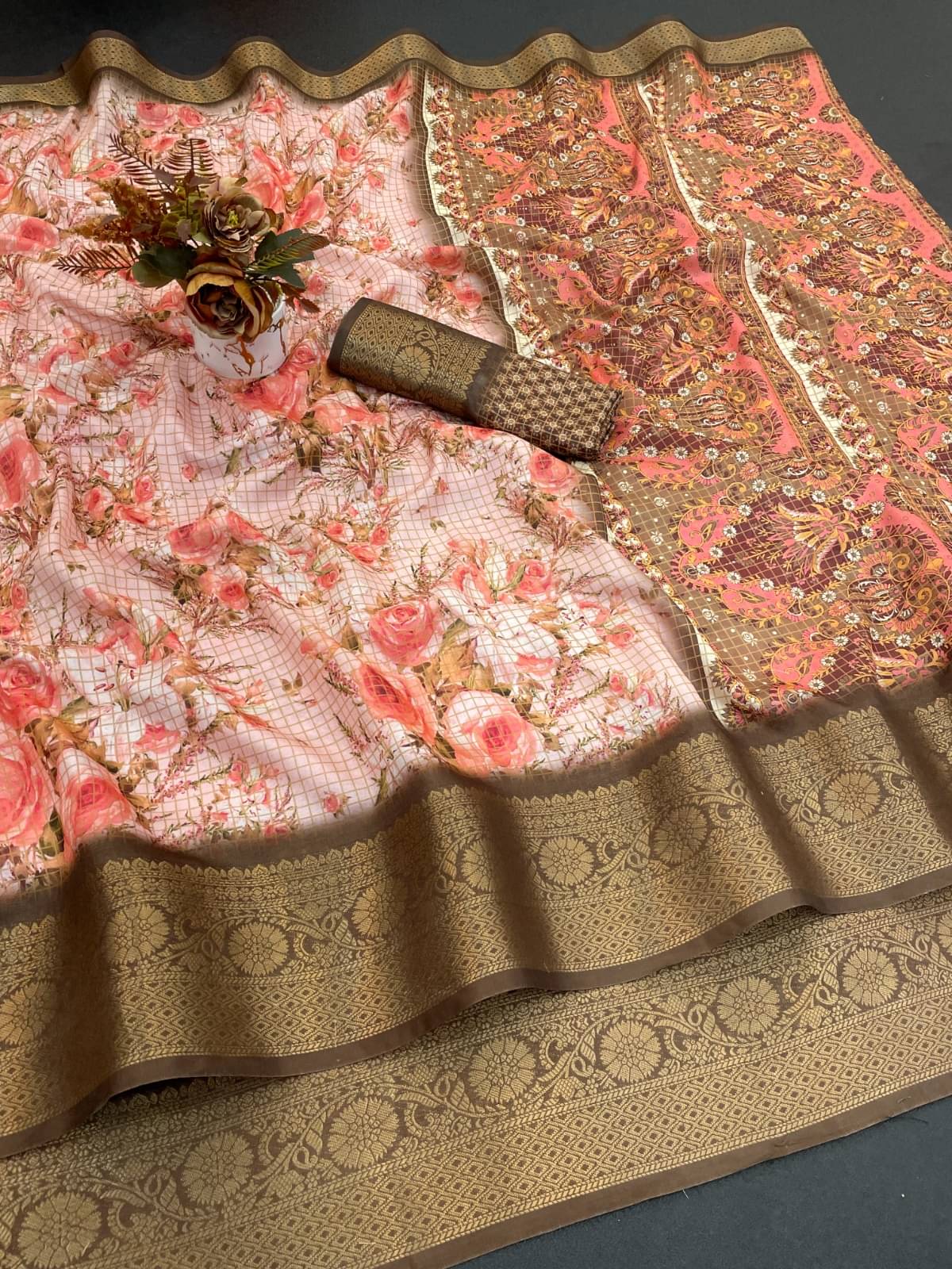     			INDIAN SILKS Viscose Printed Banarasi saree With Unstitched Blouse Piece ( Orange )