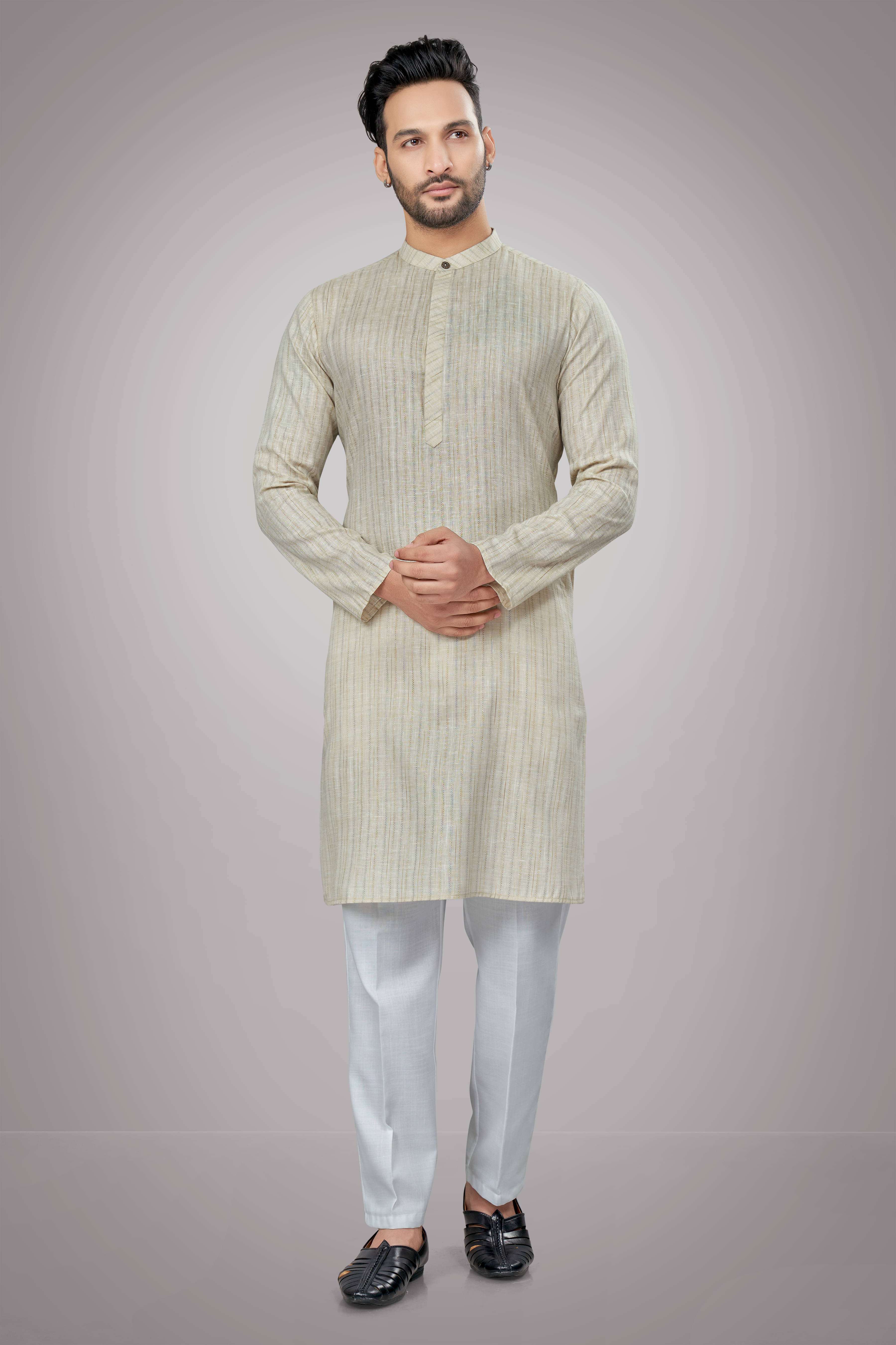 JUGG JUGG JEEYO Beige Blended Fabric Regular Fit Men's Kurta Pyjama Set ( Pack of 1 ) JUGG JUGG JEEYO Beige Blended Fabric Regular Fit Men's Kurta Pyjama Set ( Pack of 1 )