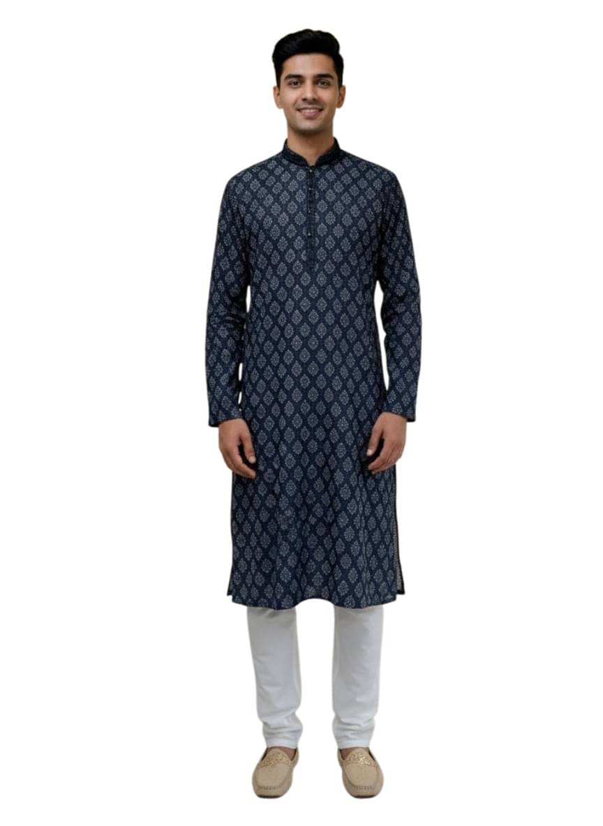     			JUGG JUGG JEEYO Blue Blended Fabric Regular Fit Men's Kurta Pyjama Set ( Pack of 1 )