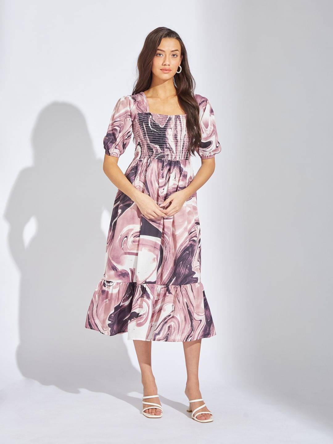    			JustHer Women Crepe Printed Fit & Flare Dress ( White )