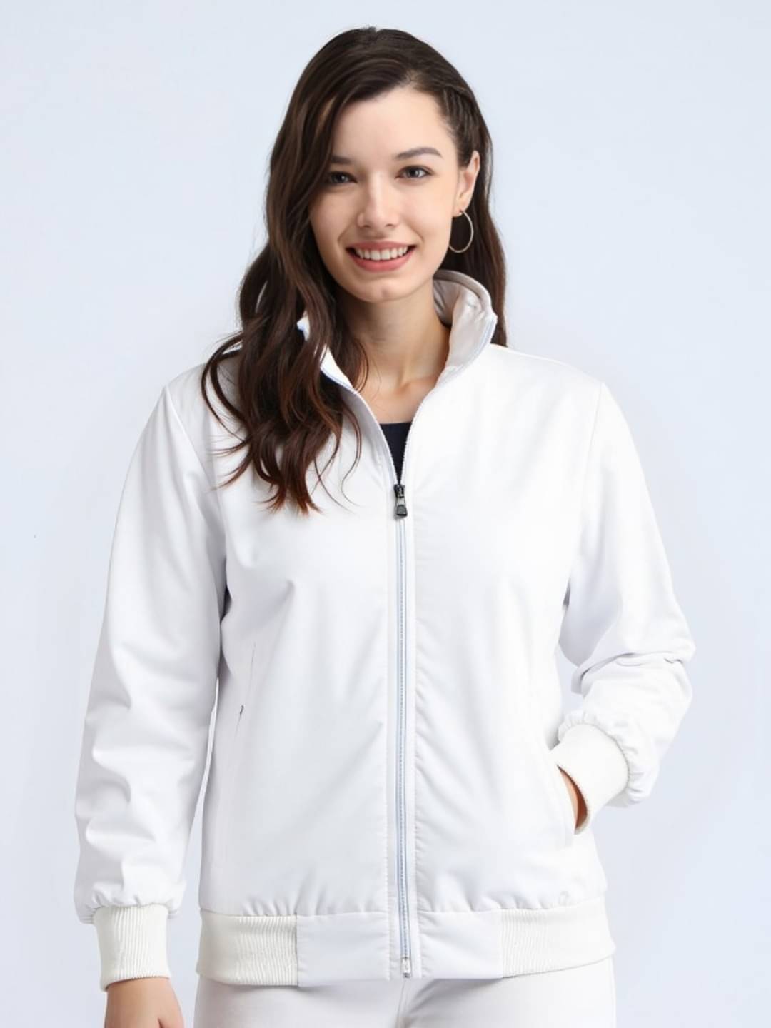     			MAYKR - Polyester Blend White Bomber Jackets Pack of 1