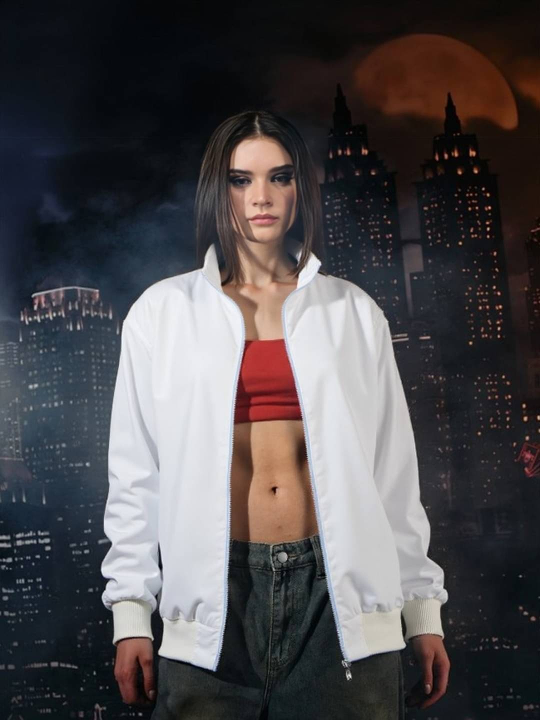     			MAYKR - Polyester Blend White Bomber Jackets Pack of 1