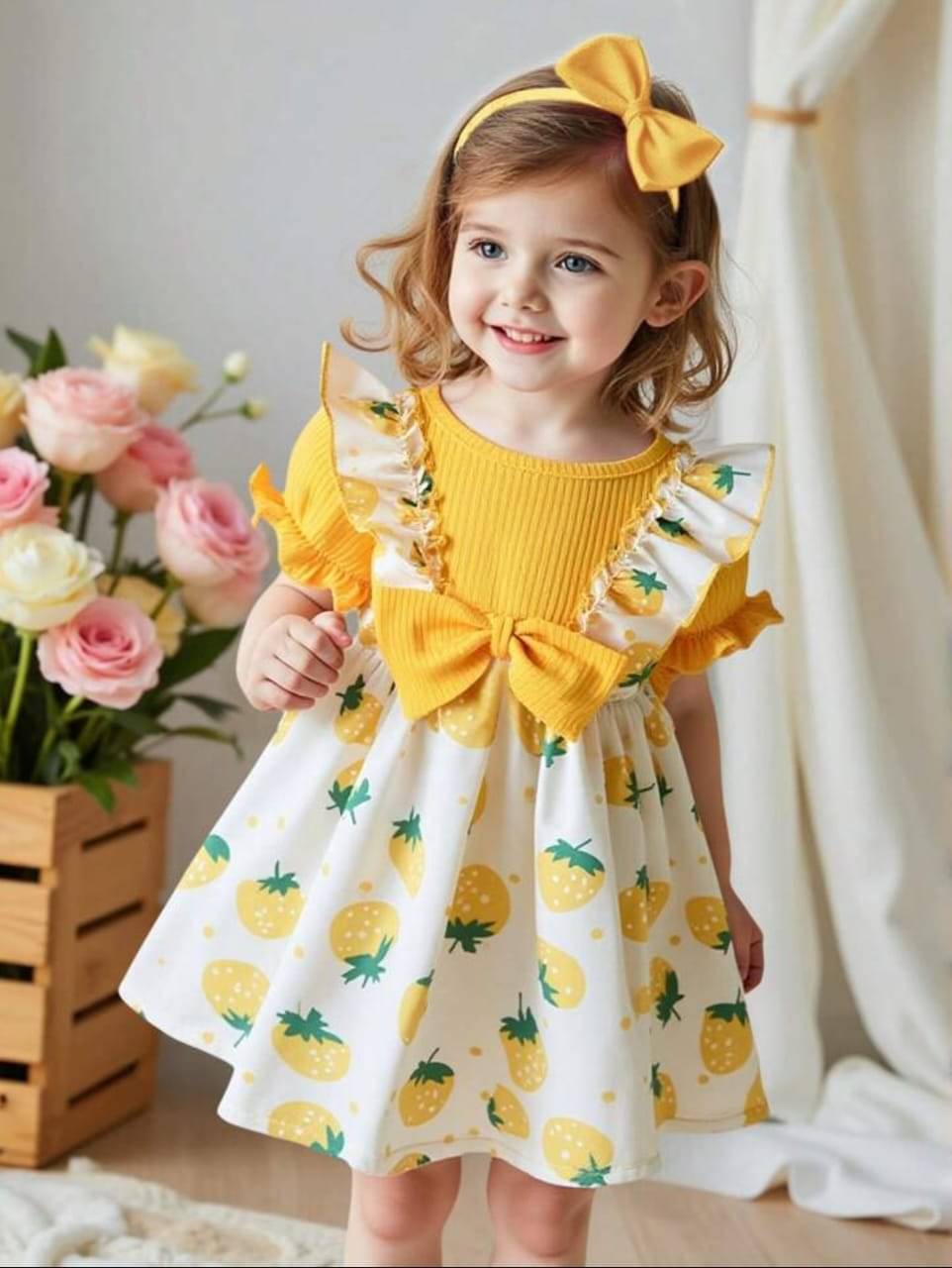     			Mullick the designer Cotton Blend Frock For Baby Girls ( Pack of 1 , Yellow )