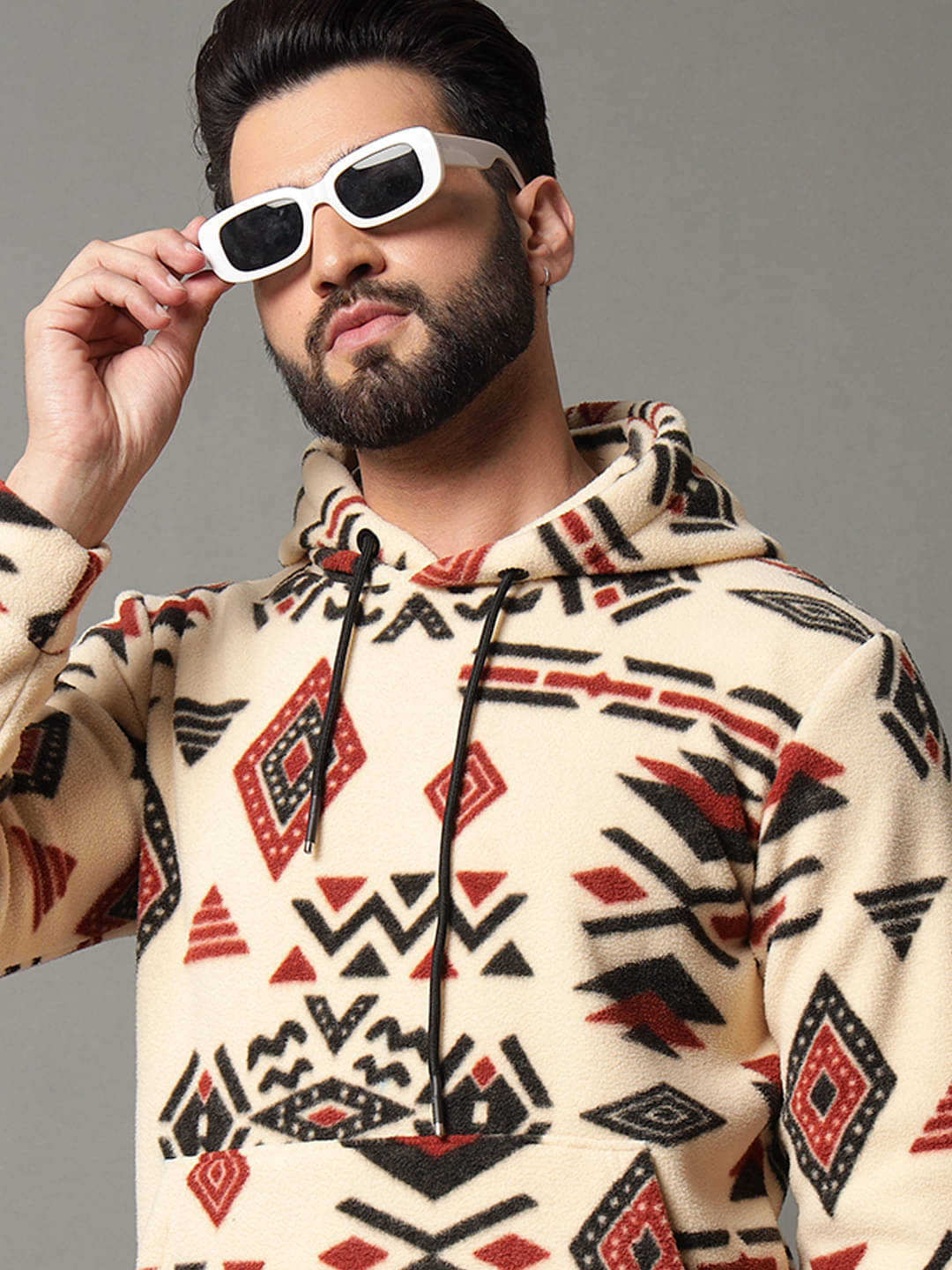     			OAKWYN Fleece Hooded Men's Sweatshirt - Beige ( Pack of 1 )