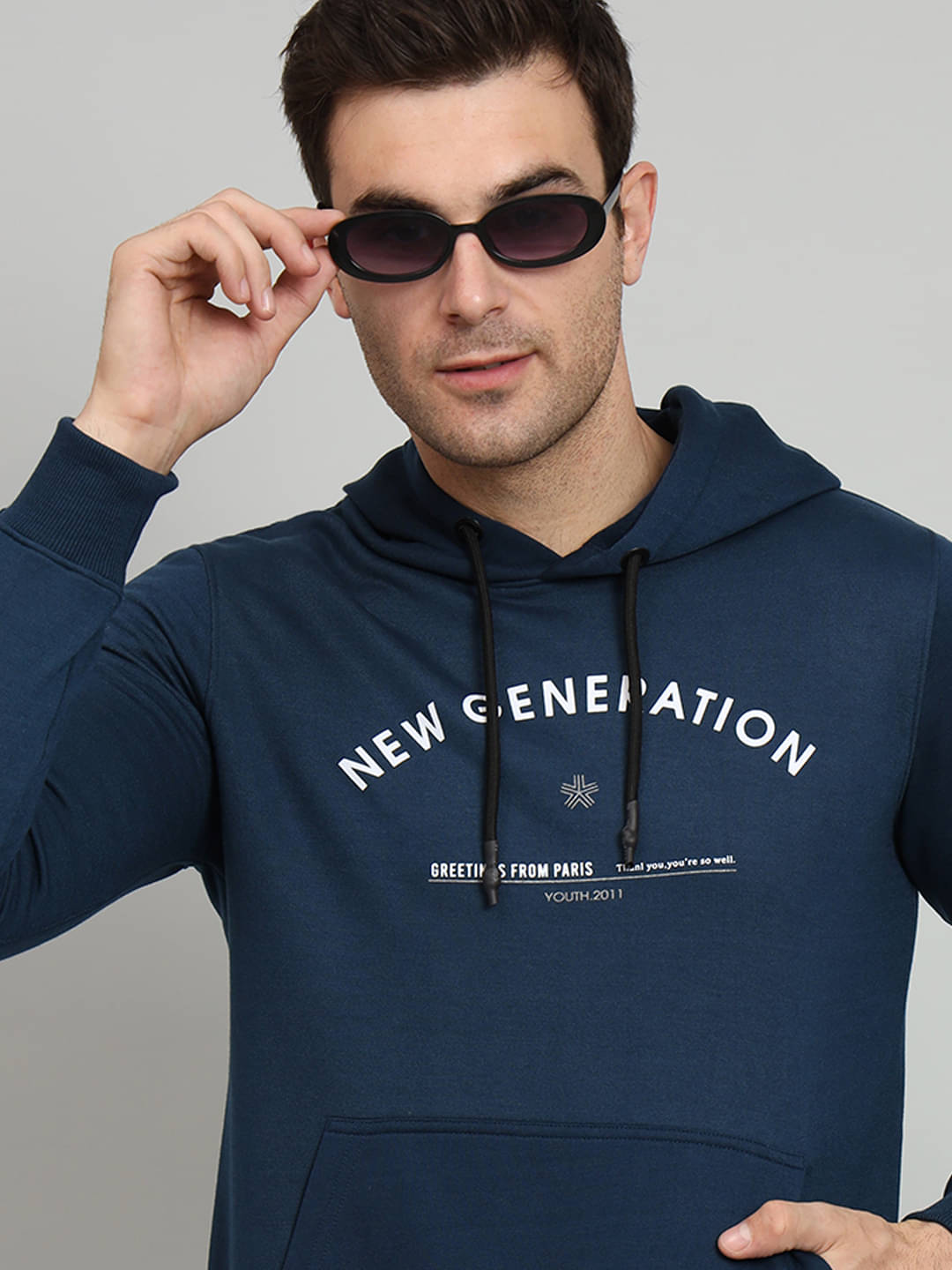     			OAKWYN Fleece Hooded Men's Sweatshirt - Blue ( Pack of 1 )