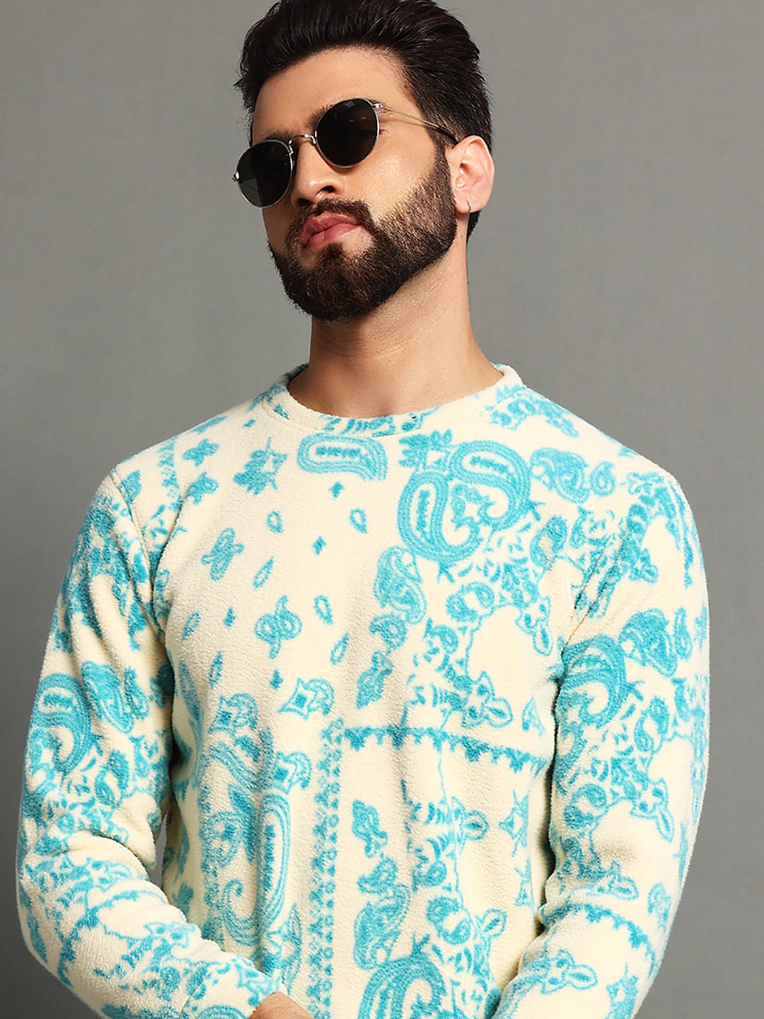     			OAKWYN Fleece Round Neck Men's Sweatshirt - Turquoise ( Pack of 1 )