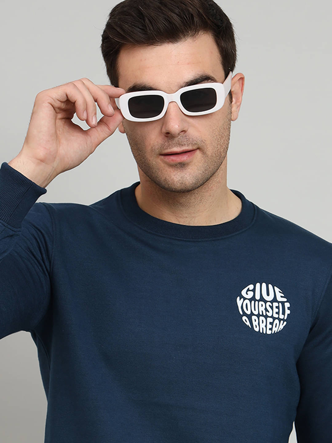     			OAKWYN Fleece Round Neck Men's Sweatshirt - Blue ( Pack of 1 )