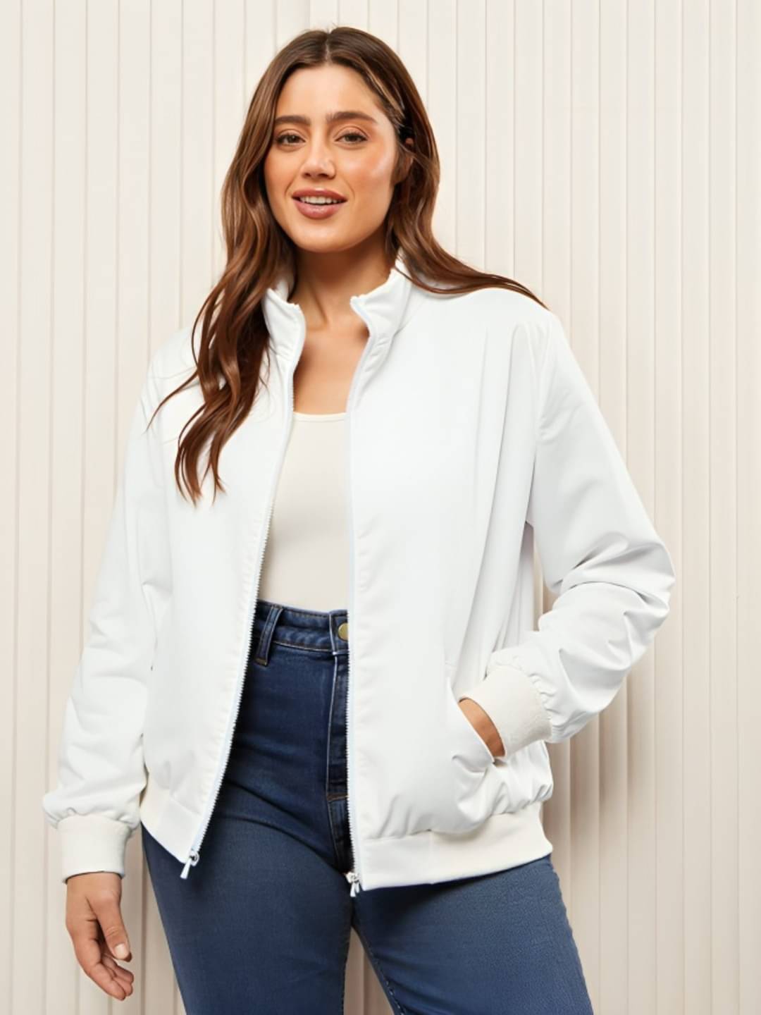     			THECLASSICTOGS - Polyester Blend White Bomber Jackets Pack of 1