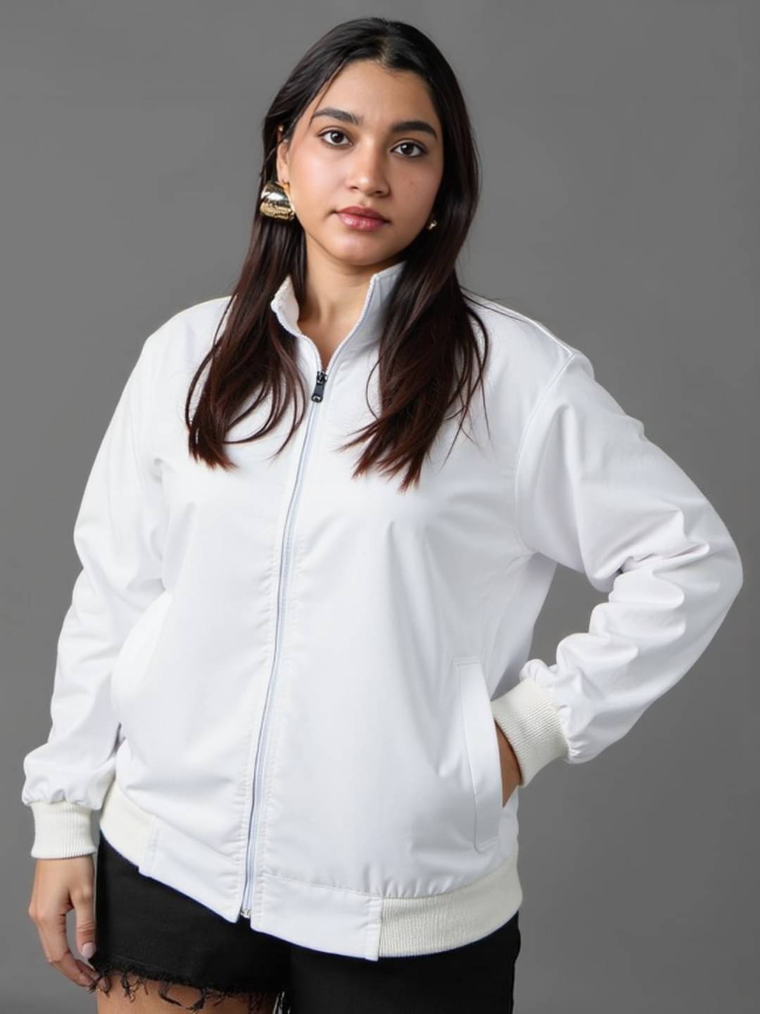     			THECLASSICTOGS - Polyester Blend White Bomber Jackets Pack of 1