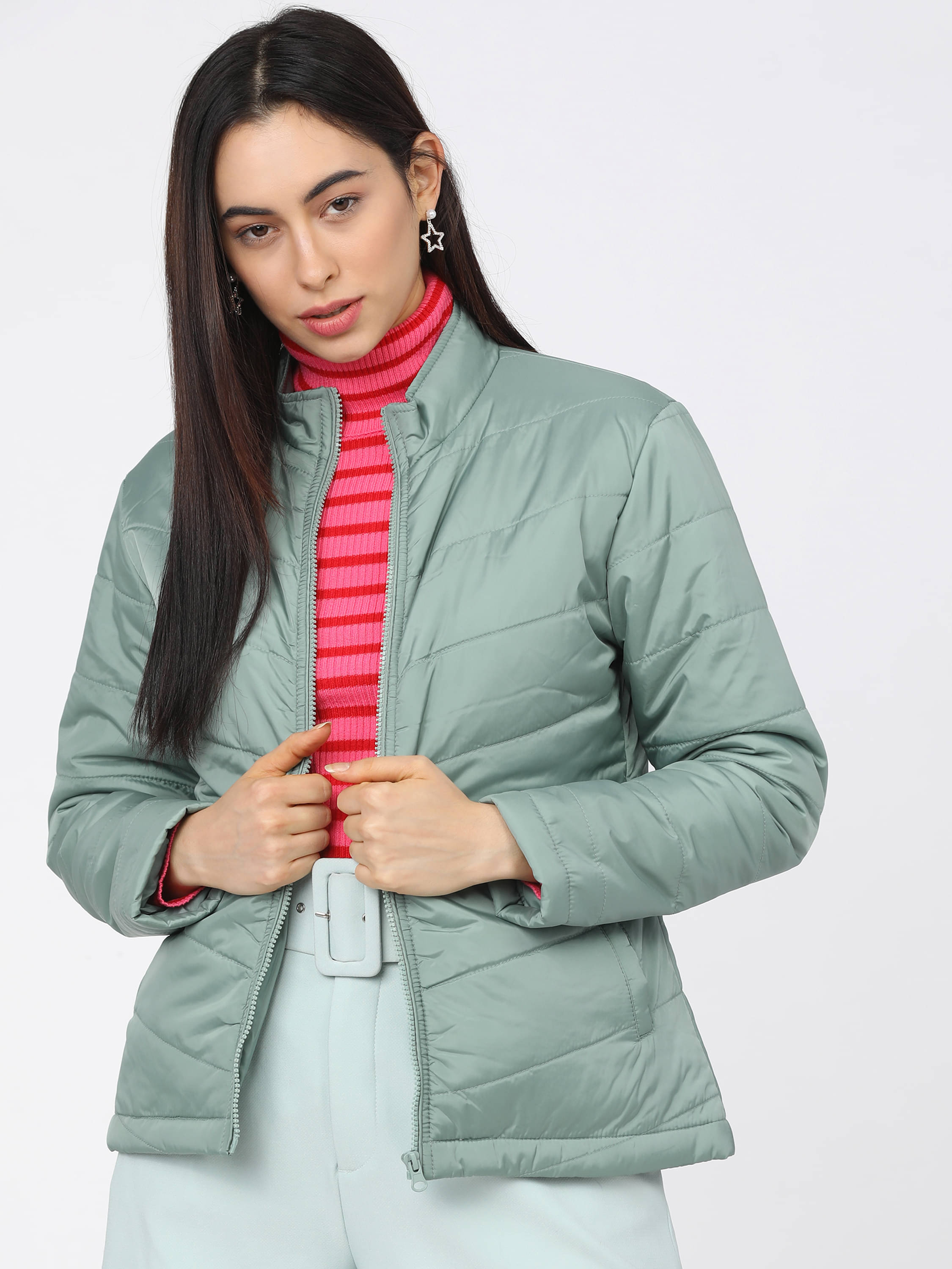     			Tokyo Talkies - Polyester Blend Blue Quilted/Padded Jackets
