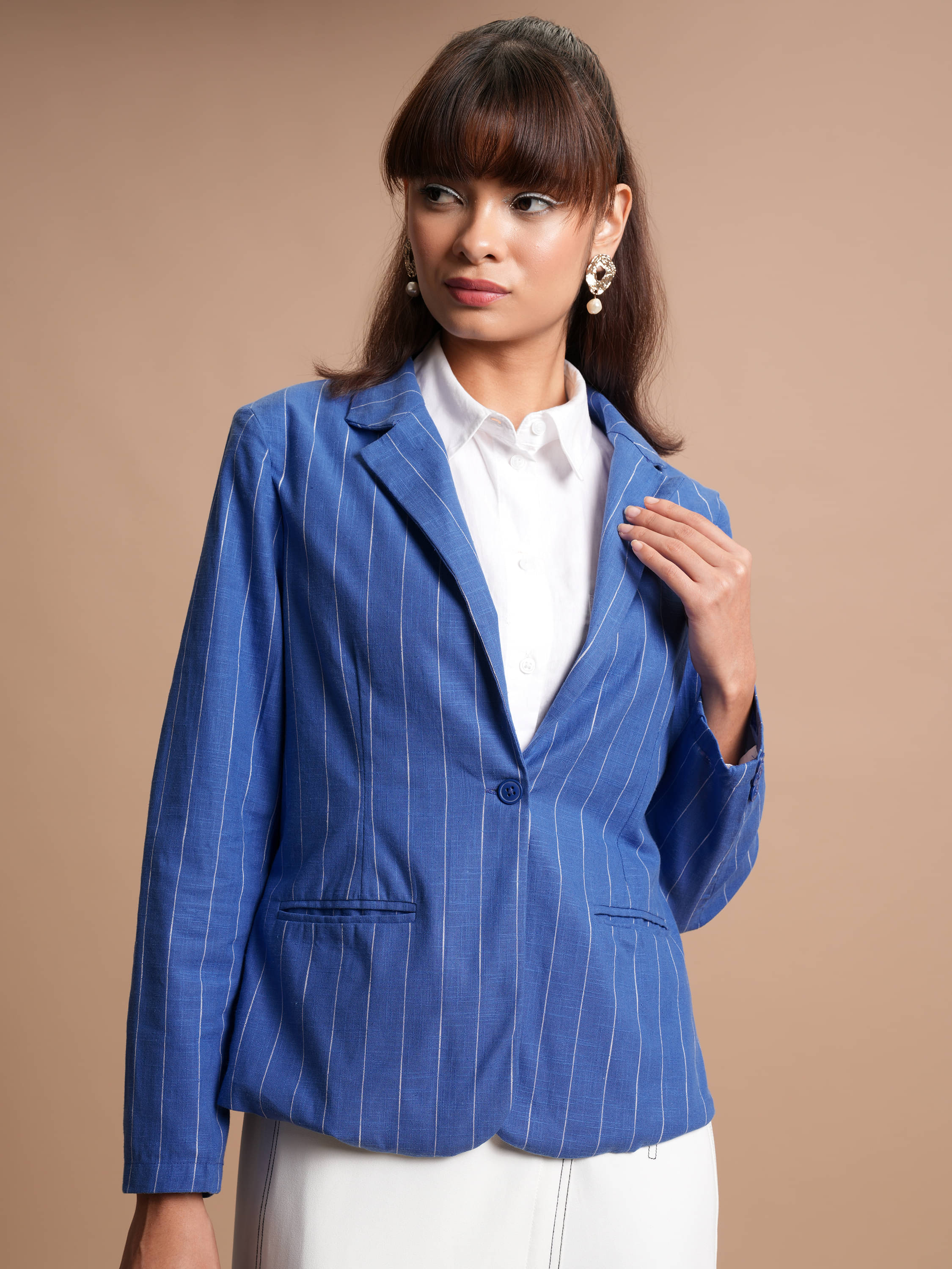 Tokyo Talkies - Polyester Blend Blue Blazers     			Tokyo Talkies - Polyester Blend Blue Blazers