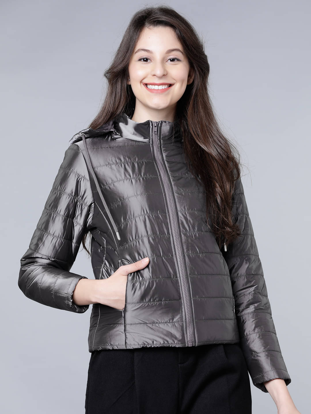 Tokyo Talkies - Polyester Blend Silver Quilted/Padded Jackets Tokyo Talkies - Polyester Blend Silver Quilted/Padded Jackets